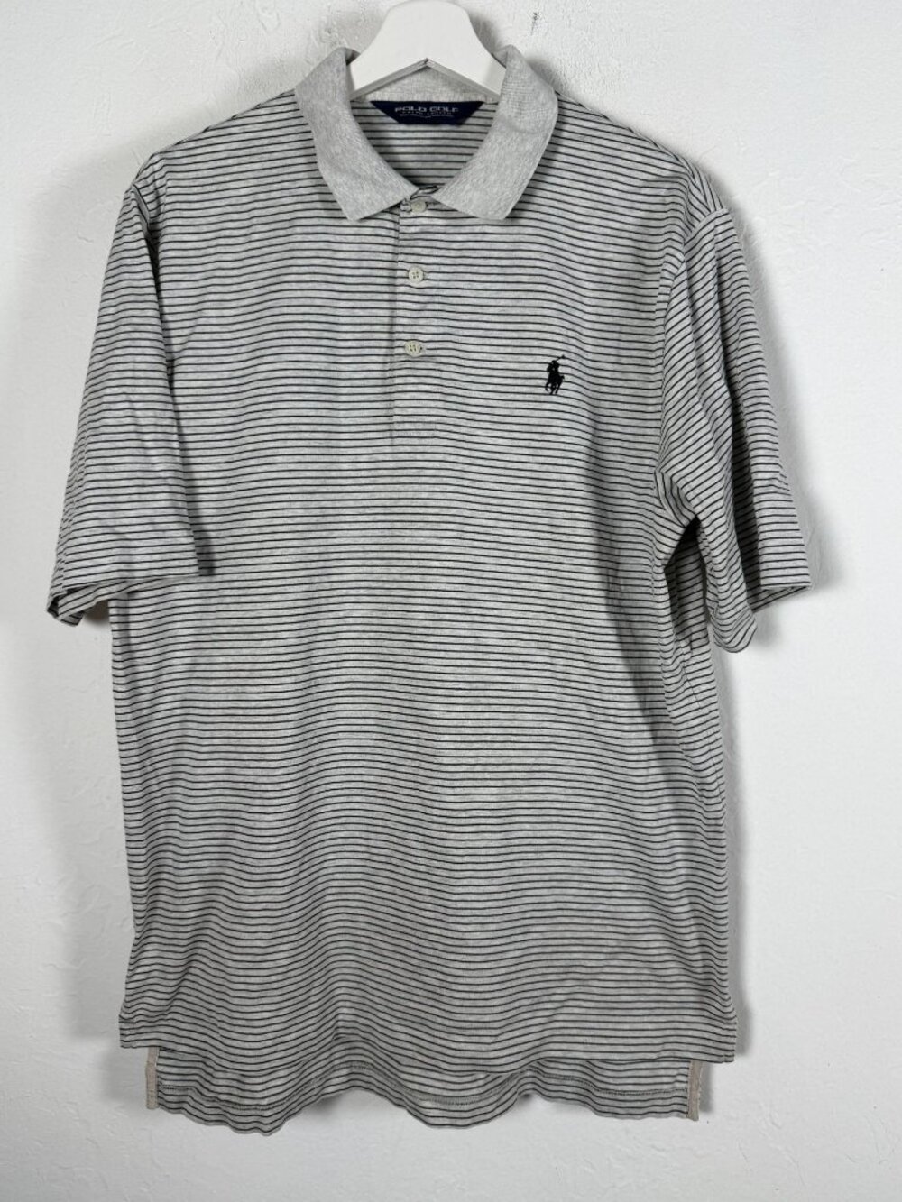 Polo Golf Ralph Lauren Mens Shirt Gray Striped Short Sleeve Pima Cotton Medium